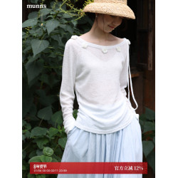 MUNNS2025SS法式立體手鉤花一字斜肩防曬皮膚衣女夏季設計感上衣