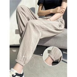 清倉折釦春季棉麻運動褲夏季2026新款國風九分束腳休閒哈倫褲子女