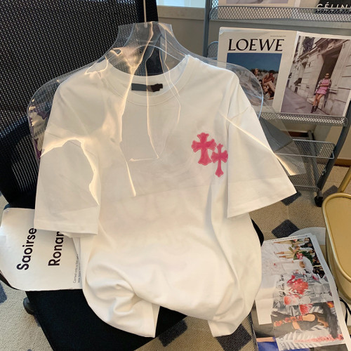 撿漏~十字架短袖t恤女寬鬆oversize潮牌美式復古小衆高街白色上衣