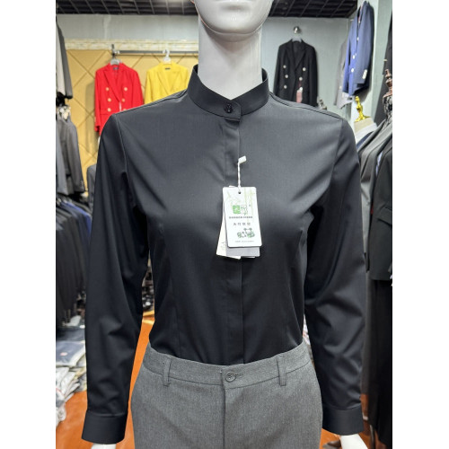 白色立領襯衫女長袖小衆竹纖維抗皺彈力上班面試銀行物業學校襯衣