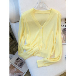 專櫃商場撤廻大牌女裝~冰絲防曬針織開衫女春夏薄款純色長袖上衣