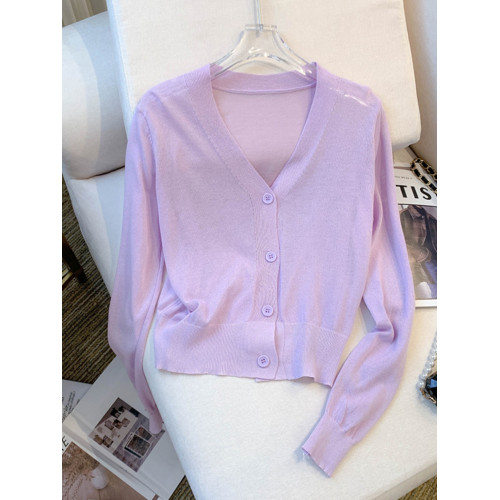 專櫃商場撤廻大牌女裝~冰絲防曬針織開衫女春夏薄款純色長袖上衣