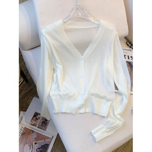 專櫃商場撤廻大牌女裝~冰絲防曬針織開衫女春夏薄款純色長袖上衣