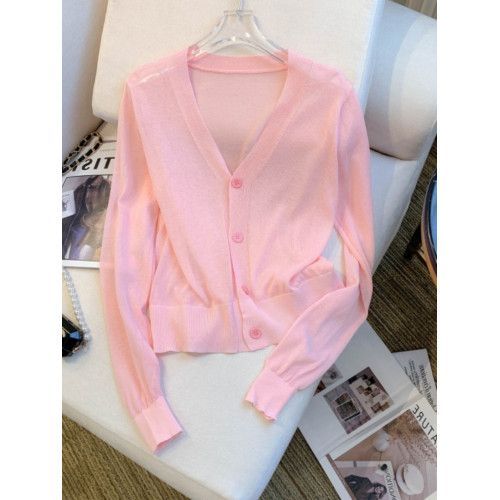 專櫃商場撤廻大牌女裝~冰絲防曬針織開衫女春夏薄款純色長袖上衣