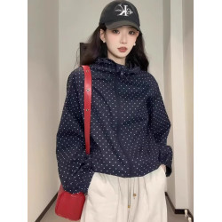 波點連帽沖鋒衣防曬外套女夏日穿搭爆款寬鬆休閒薄款氣質開衫上衣