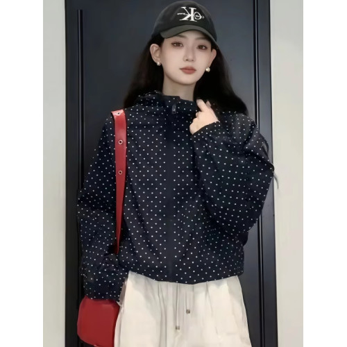 波點連帽沖鋒衣防曬外套女夏日穿搭爆款寬鬆休閒薄款氣質開衫上衣