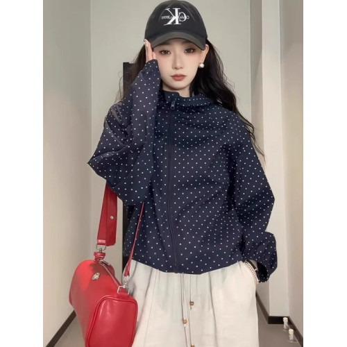波點連帽沖鋒衣防曬外套女夏日穿搭爆款寬鬆休閒薄款氣質開衫上衣