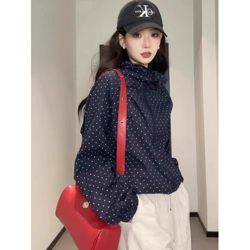 波點連帽沖鋒衣防曬外套女夏日穿搭爆款寬鬆休閒薄款氣質開衫上衣