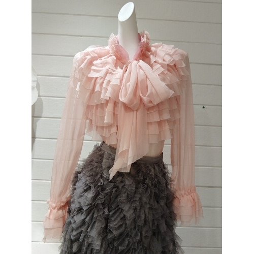 法式小衆復古設計感立領層次顯瘦宮廷雪紡襯衣女輕奢風荷葉邊襯衫