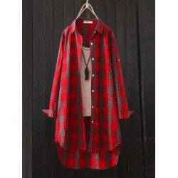 格子襯衫女設計感小衆棉麻襯衣薄外套中長款春秋裝防曬衫上衣