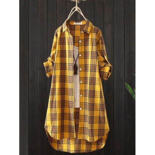 格子襯衫女設計感小衆棉麻襯衣薄外套中長款春秋裝防曬衫上衣