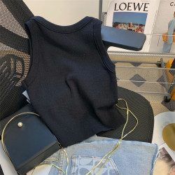 ins潮牌別針裝飾背心外穿針織吊帶女法式高級感黑色小衫無袖上衣