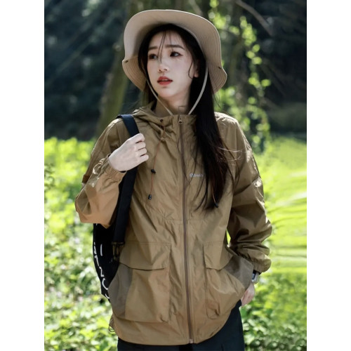 男女同款山系涼感運動防曬衣女夏季輕薄透氣寬鬆戶外沖鋒衣外套潮