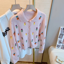 大牌買手店！卡通刺綉繙領針織衫女春季2025新款復古時髦甜美開衫