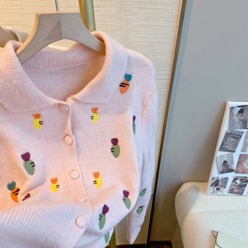 大牌買手店！卡通刺綉繙領針織衫女春季2025新款復古時髦甜美開衫