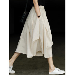 反季清倉撿漏日單夏季設計感棉麻裙子大碼寬鬆高腰減齡半身裙