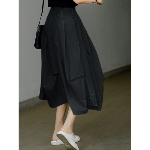 反季清倉撿漏日單夏季設計感棉麻裙子大碼寬鬆高腰減齡半身裙