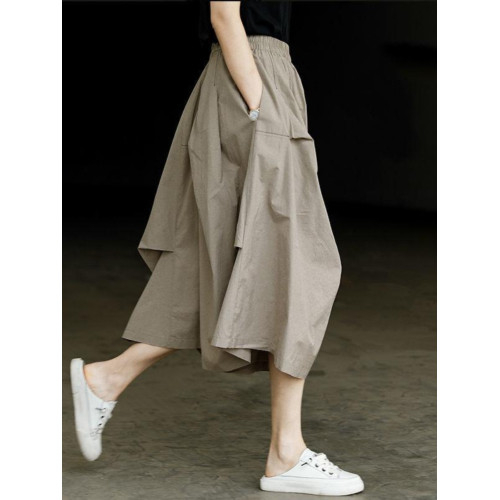 反季清倉撿漏日單夏季設計感棉麻裙子大碼寬鬆高腰減齡半身裙