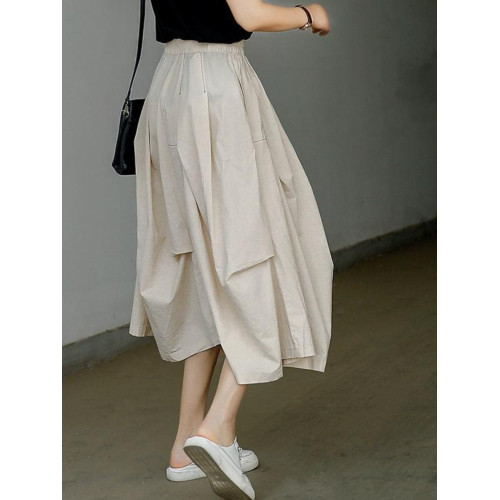 反季清倉撿漏日單夏季設計感棉麻裙子大碼寬鬆高腰減齡半身裙