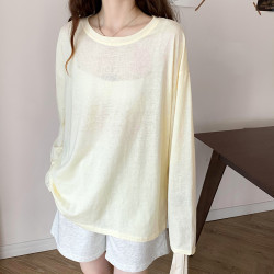 純色防曬衫女長袖薄款t恤2021新款寬鬆百搭打底顯瘦韓版chic上衣