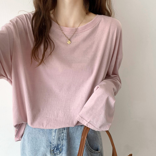 純色防曬衫女長袖薄款t恤2021新款寬鬆百搭打底顯瘦韓版chic上衣