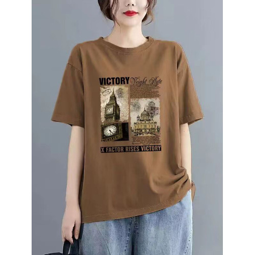 一線大牌撿漏全棉夏裝酒紅色短袖t恤女韓版印花百搭半袖上衣