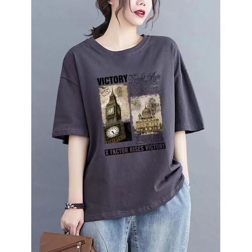 一線大牌撿漏全棉夏裝酒紅色短袖t恤女韓版印花百搭半袖上衣