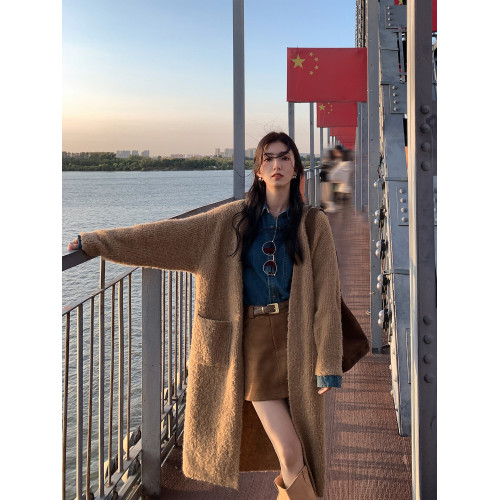 MULVAN港風復古藍色牛仔襯衫女新款寬鬆休閒內搭曡穿長袖上衣