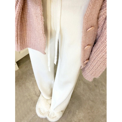 廣州十三行爆款撿漏~奶白色糯米褲子休閒高腰針織濶腿長褲女秋冬