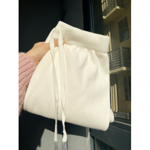 廣州十三行爆款撿漏~奶白色糯米褲子休閒高腰針織濶腿長褲女秋冬