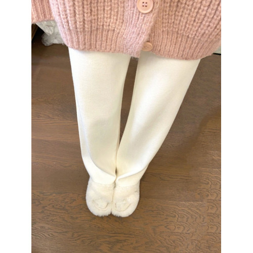 廣州十三行爆款撿漏~奶白色糯米褲子休閒高腰針織濶腿長褲女秋冬