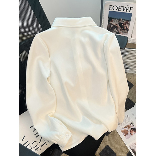 2025秋冬新款磨毛襯衫女純色加絨加厚長袖上衣學院風百搭打底襯衣