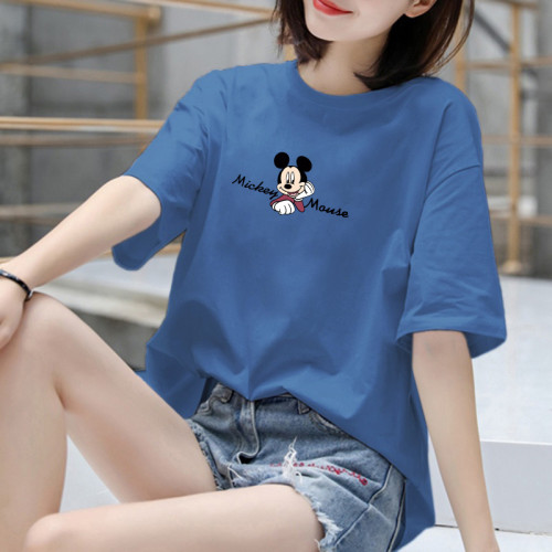 夏季短袖t恤衫2025年新款純棉寬鬆圓領上衣簡約印花百搭大碼女裝