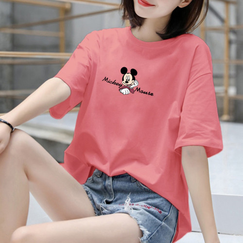 夏季短袖t恤衫2025年新款純棉寬鬆圓領上衣簡約印花百搭大碼女裝