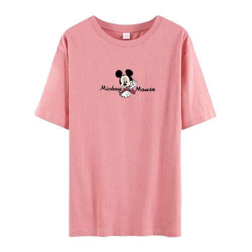 夏季短袖t恤衫2025年新款純棉寬鬆圓領上衣簡約印花百搭大碼女裝