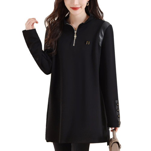 九月陌墨立領釘釦上衣2024年早春新款百搭休閒T恤歐貨中長款女裝