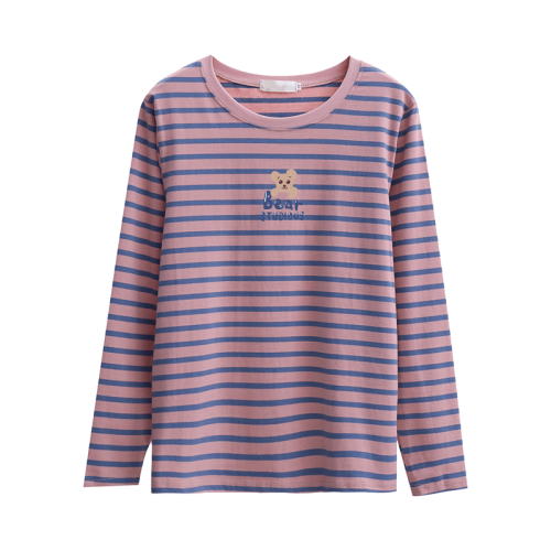 黑白條紋長袖t恤女純棉春秋裝新款中年媽媽洋氣上衣遮肚子打底衫