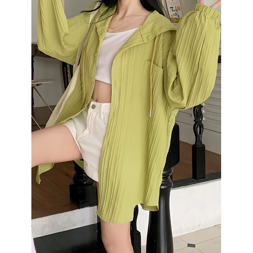 大碼簡約防曬衣女夏季胖mm寬鬆顯瘦長袖薄上衣開衫連帽外套防曬服