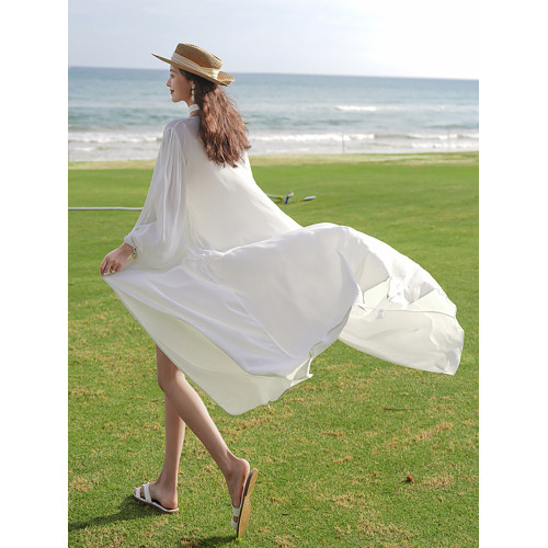 日本STELU雪紡度假開衫防曬衣女2024新款夏薄款透氣長款泳衣外套