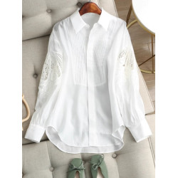 時尚高級感2025年新款春季女裝法式設計復古減齡刺綉鏤空長袖襯衫