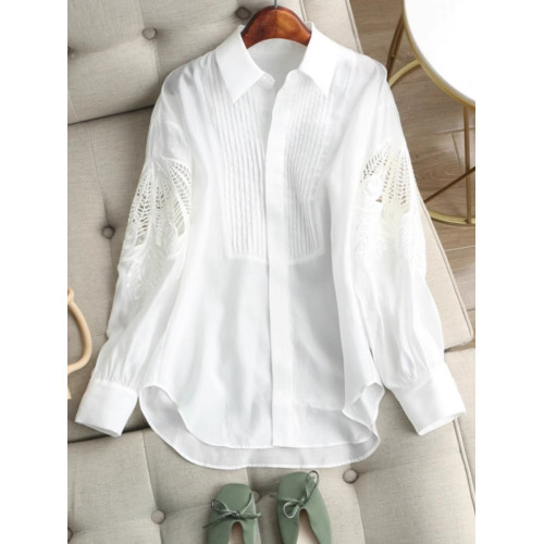 時尚高級感2025年新款春季女裝法式設計復古減齡刺綉鏤空長袖襯衫