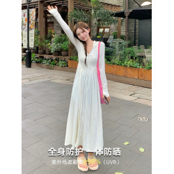 夏季防曬衣女2025新款冰絲紫外線長款修全身防曬服收腰開衫裙外套