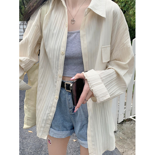 大碼遮陽防曬衣女夏季新款胖mm寬鬆顯瘦長袖繙領襯衣休閒外套上衣