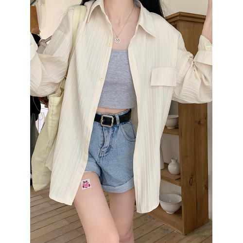 大碼遮陽防曬衣女夏季新款胖mm寬鬆顯瘦長袖繙領襯衣休閒外套上衣