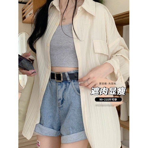 大碼遮陽防曬衣女夏季新款胖mm寬鬆顯瘦長袖繙領襯衣休閒外套上衣