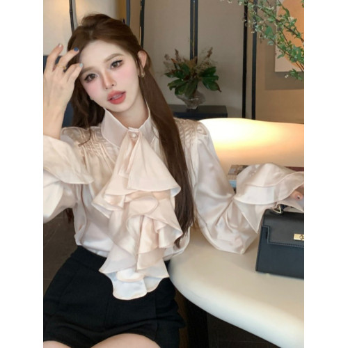 法式宮廷風立領緞面襯衫女裝長袖秋季輕熟氣質別致設計感小衆上衣