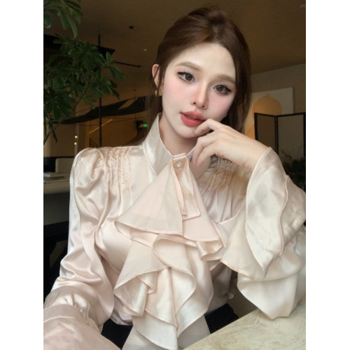 法式宮廷風立領緞面襯衫女裝長袖秋季輕熟氣質別致設計感小衆上衣