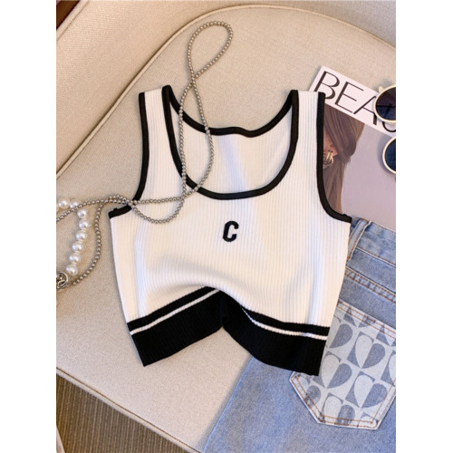 廣州十三行爆款韓貨女裝U型短款冰絲針織背心拼色內搭吊帶上衣服