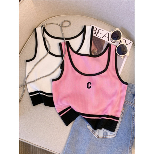 廣州十三行爆款韓貨女裝U型短款冰絲針織背心拼色內搭吊帶上衣服