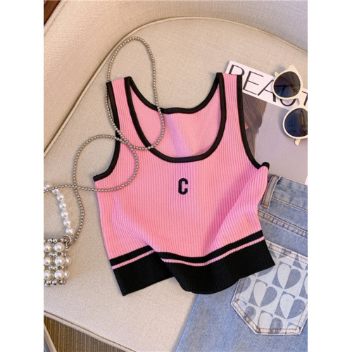 廣州十三行爆款韓貨女裝U型短款冰絲針織背心拼色內搭吊帶上衣服